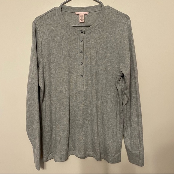 Victoria's Secret Cozy Pointelle Henley Pajama Set in Light Gray Light, XXL - Picture 4 of 9